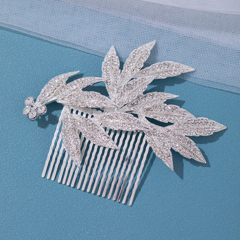 Aukštos kokybės mados galvos apdangalai nuotakų papuošalai Kalnų krištolo rankų darbo krištolinių lapų formos plaukų šukos