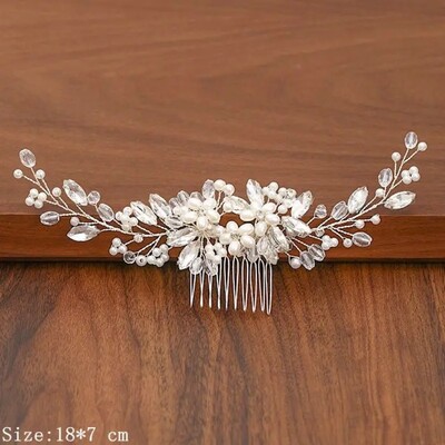 Sudraba krāsa Pērļu Rhinestone Kāzu Matu Ķemmes Matu Aksesuāri Sieviešu Aksesuāri Matu Rotājumi Kāzu galvas rota