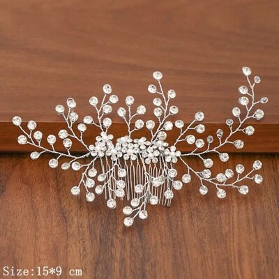 Sudraba krāsa Pērļu Rhinestone Kāzu Matu Ķemmes Matu Aksesuāri Sieviešu Aksesuāri Matu Rotājumi Kāzu galvas rota