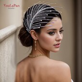 YouLaPan Kalnų krištolinis vestuvinis galvos apdangalas nuotakai Rankų darbo krištolo moterų plaukų juostelė Vestuvių plaukų priedai Galvos apdangalas HP628