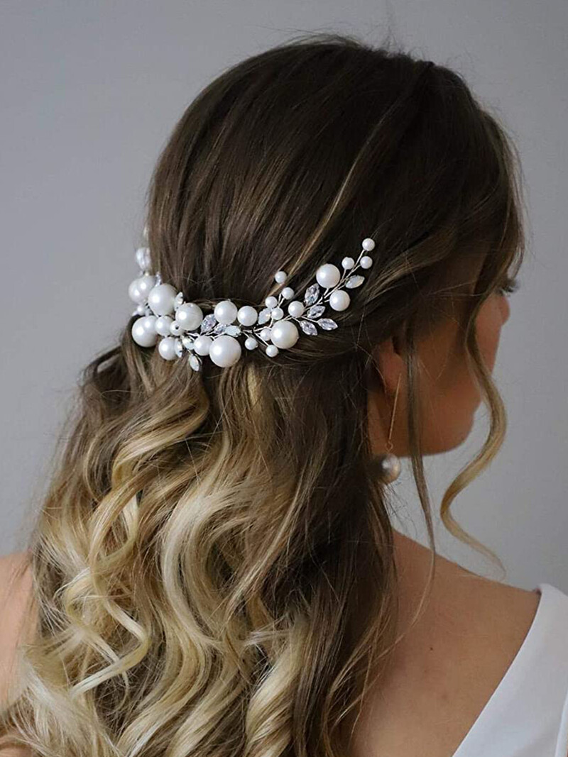 Trendy perly pre ženy, strieborné dámske fascinátory, opálové kamienky, elegantné vlasové doplnky, korálky, ručne vyrobené svadobné čelenky