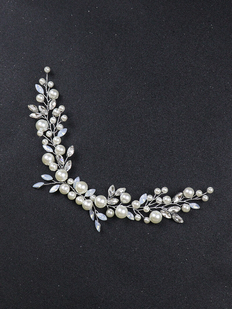 Trendy perly pre ženy, strieborné dámske fascinátory, opálové kamienky, elegantné vlasové doplnky, korálky, ručne vyrobené svadobné čelenky