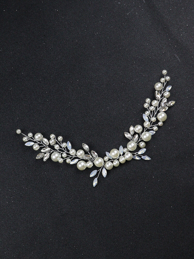 Trendy perly pre ženy, strieborné dámske fascinátory, opálové kamienky, elegantné vlasové doplnky, korálky, ručne vyrobené svadobné čelenky