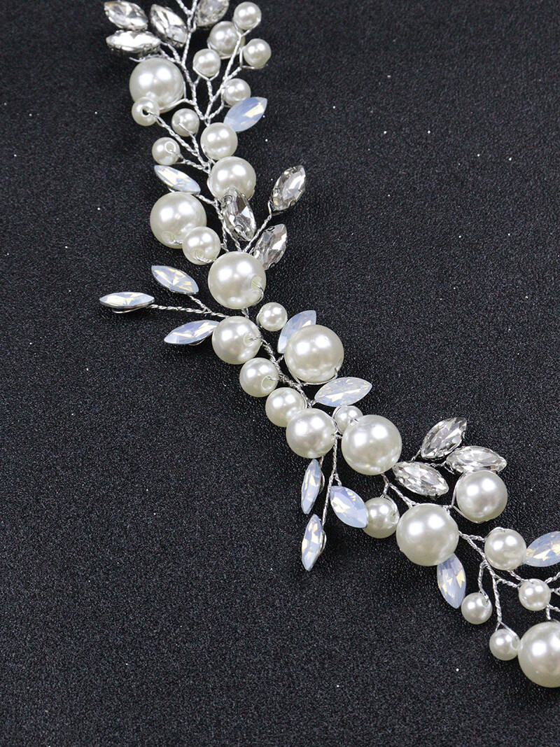 Trendy perly pre ženy, strieborné dámske fascinátory, opálové kamienky, elegantné vlasové doplnky, korálky, ručne vyrobené svadobné čelenky