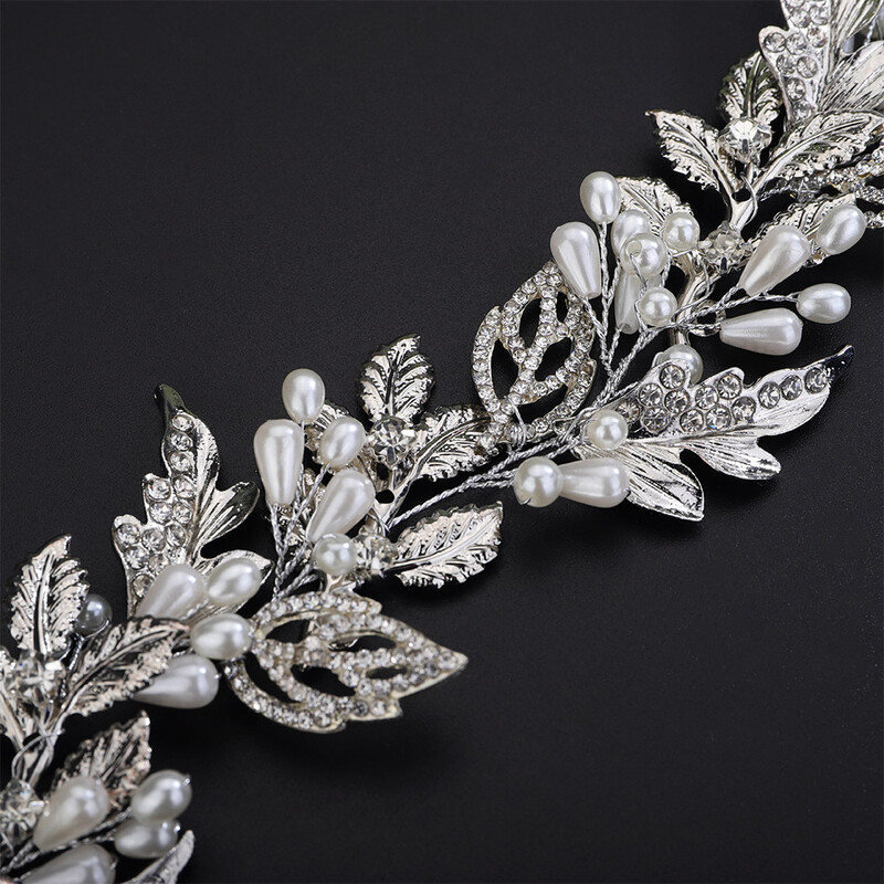 Divatos levelek női fejpánt esküvői hajhoz Kiegészítők Strasszkő gyöngy menyasszonyi fejdísz Kézzel készített ezüst parti báli tiarák