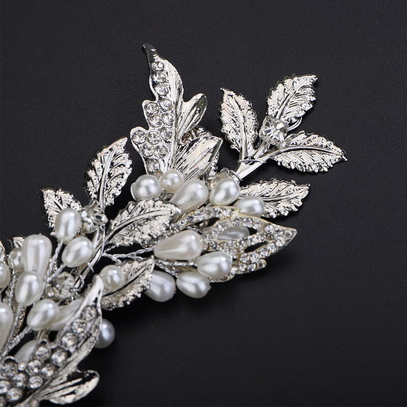 Divatos levelek női fejpánt esküvői hajhoz Kiegészítők Strasszkő gyöngy menyasszonyi fejdísz Kézzel készített ezüst parti báli tiarák