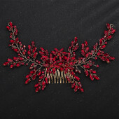 Κόκκινο στρας Νυφική χτένα Κεφαλή μαργαριτάρι Κρύσταλλο Αξεσουάρ κεφαλιού γάμου Μόδα κοσμήματα Χειροποίητα κεφαλή για πάρτι για νύφη