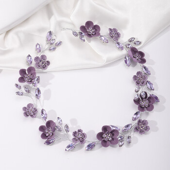 Rhinestone Purple Flower Νυφική Κεφαλόδεσμος Χειροποίητα Γυναικεία Αξεσουάρ Μαλλιά Γάμου Κοσμήματα πάρτι χορού χορού Τιάρα για κορίτσια