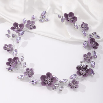 Rhinestone Purple Flower Νυφική Κεφαλόδεσμος Χειροποίητα Γυναικεία Αξεσουάρ Μαλλιά Γάμου Κοσμήματα πάρτι χορού χορού Τιάρα για κορίτσια