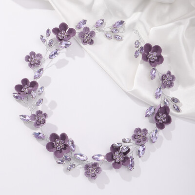 Rhinestone Purple Flower Νυφική Κεφαλόδεσμος Χειροποίητα Γυναικεία Αξεσουάρ Μαλλιά Γάμου Κοσμήματα πάρτι χορού χορού Τιάρα για κορίτσια