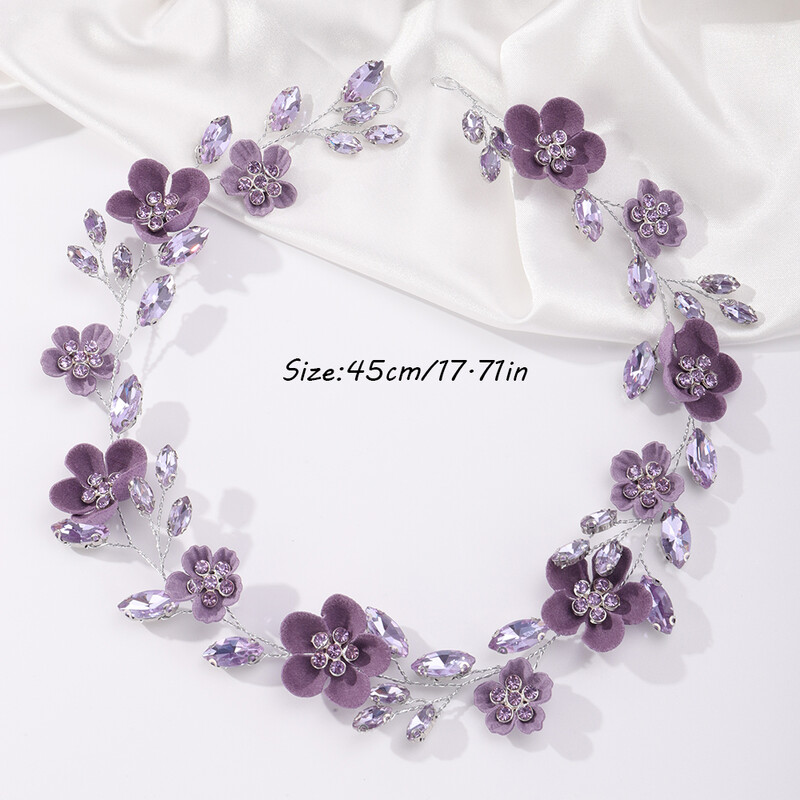 Strasszos lila virág menyasszonyi fejpánt, kézzel készített női esküvői haj kiegészítők ékszerek buli báli fejfedő tiara lányoknak