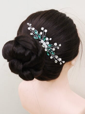 Bohemian Green Wedding Hair Comb Rhinestone Hair Jewelry Νυφικό λουλούδι headpiece Ρομαντικά στολίδια μαλλιών για νύφη στολίδι μαλλιών