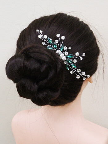 Bohemian Green Wedding Hair Comb Rhinestone Hair Jewelry Νυφικό λουλούδι headpiece Ρομαντικά στολίδια μαλλιών για νύφη στολίδι μαλλιών