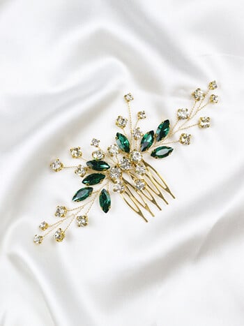 Bohemian Green Wedding Hair Comb Rhinestone Hair Jewelry Νυφικό λουλούδι headpiece Ρομαντικά στολίδια μαλλιών για νύφη στολίδι μαλλιών