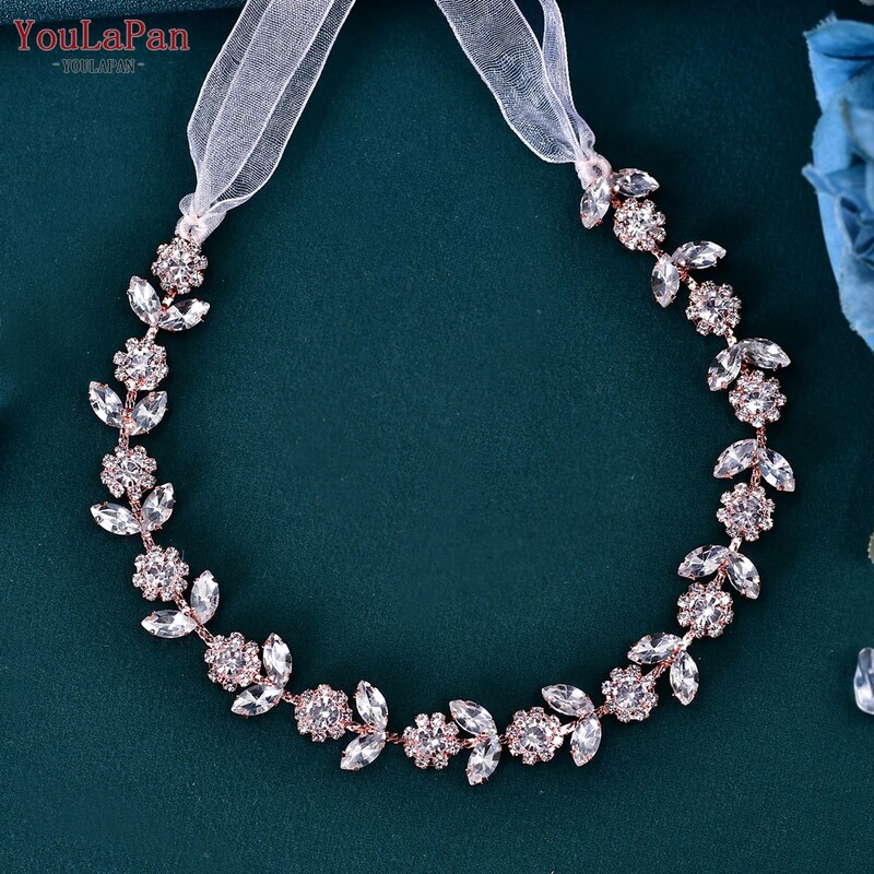 YoulaPan HP309 lány hajkiegészítők ezüst rózsa arany napraforgó strassz hajlánc parti esküvői fejpánt menyasszonyi fejpánt