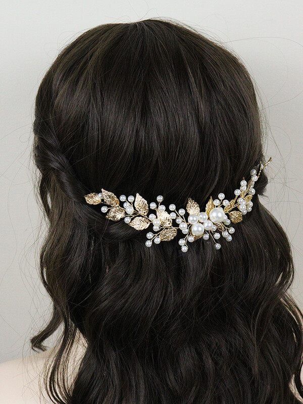 Aranylevelű gyöngy fejpánt, kézzel készített menyasszonyi fejdísz Vintage 90-es évek, elegáns női fejdíszek bulikra esküvői hajkiegészítők