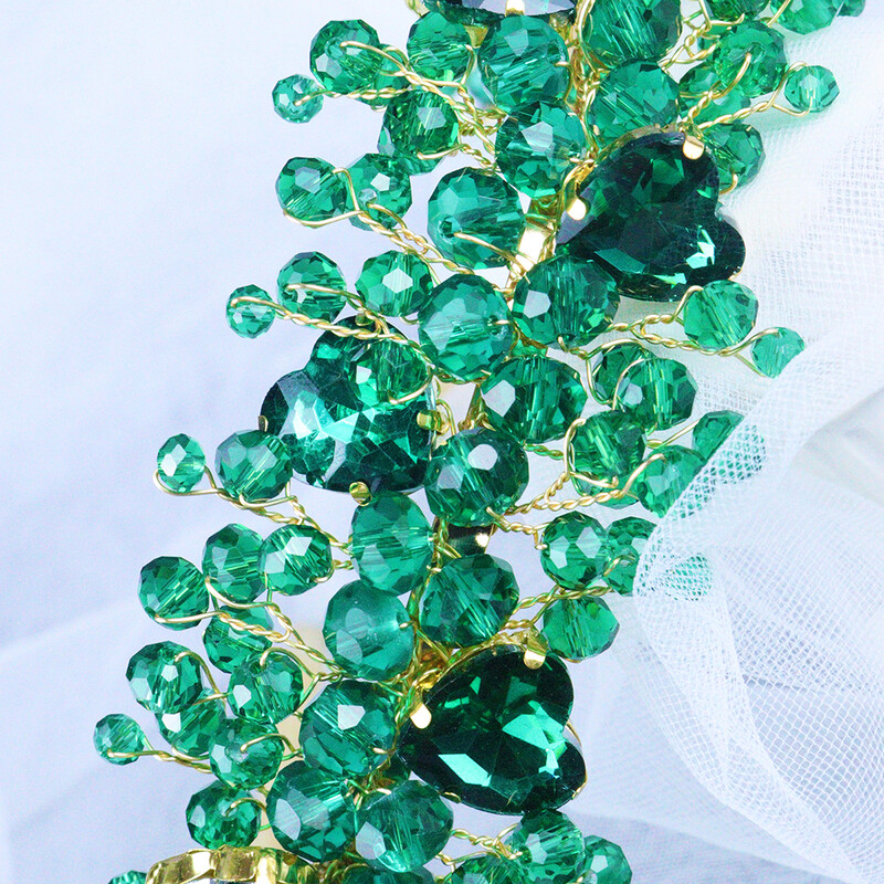 Zöld, kék strasszos menyasszonyi fejpánt, kézzel készített tiarák és koronák esküvői hajkiegészítők női fejdíszek barátnőknek