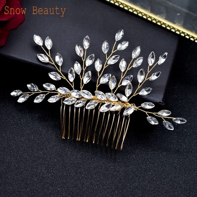 A499 Ασημένιο χρυσό στρας χτένα μαλλιών Γαμήλια κοσμήματα Νυφικά χτενίσματα για γυναίκες Κορίτσι Νύφη κρυστάλλινα καλύμματα κεφαλής χορού