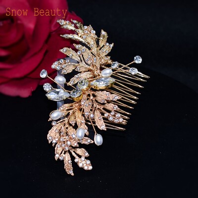 A499 Ασημένιο χρυσό στρας χτένα μαλλιών Γαμήλια κοσμήματα Νυφικά χτενίσματα για γυναίκες Κορίτσι Νύφη κρυστάλλινα καλύμματα κεφαλής χορού