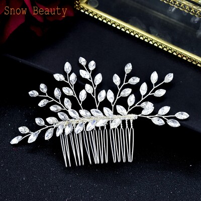 A499 Ασημένιο χρυσό στρας χτένα μαλλιών Γαμήλια κοσμήματα Νυφικά χτενίσματα για γυναίκες Κορίτσι Νύφη κρυστάλλινα καλύμματα κεφαλής χορού