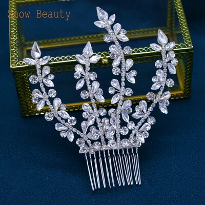 A499 Ασημένιο χρυσό στρας χτένα μαλλιών Γαμήλια κοσμήματα Νυφικά χτενίσματα για γυναίκες Κορίτσι Νύφη κρυστάλλινα καλύμματα κεφαλής χορού