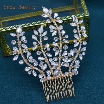 A499 Ασημένιο χρυσό στρας χτένα μαλλιών Γαμήλια κοσμήματα Νυφικά χτενίσματα για γυναίκες Κορίτσι Νύφη κρυστάλλινα καλύμματα κεφαλής χορού