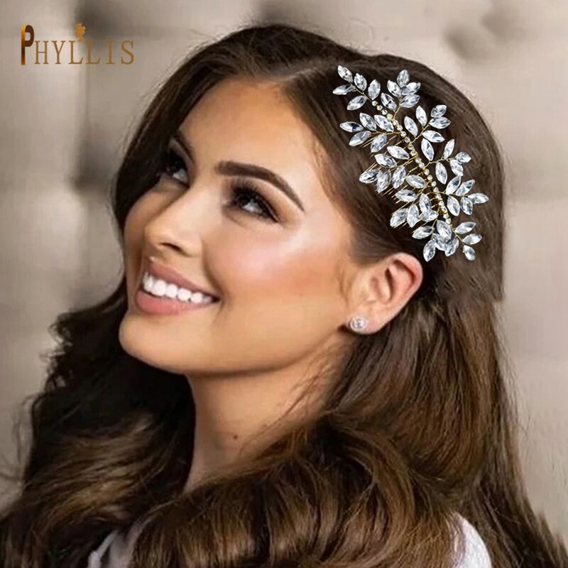 A499 Ασημένιο χρυσό στρας χτένα μαλλιών Γαμήλια κοσμήματα Νυφικά χτενίσματα για γυναίκες Κορίτσι Νύφη κρυστάλλινα καλύμματα κεφαλής χορού