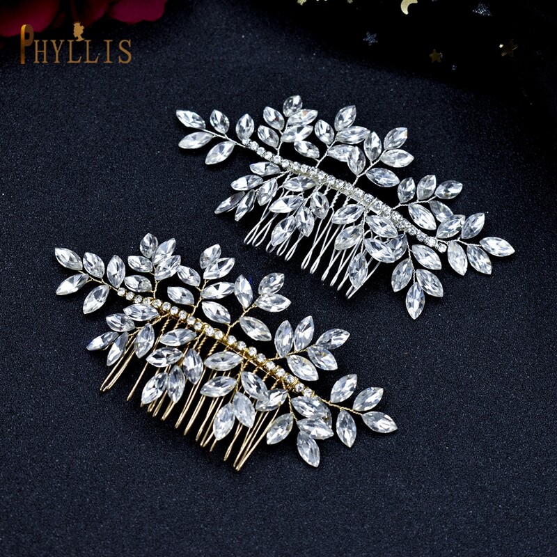 A499 Ασημένιο χρυσό στρας χτένα μαλλιών Γαμήλια κοσμήματα Νυφικά χτενίσματα για γυναίκες Κορίτσι Νύφη κρυστάλλινα καλύμματα κεφαλής χορού