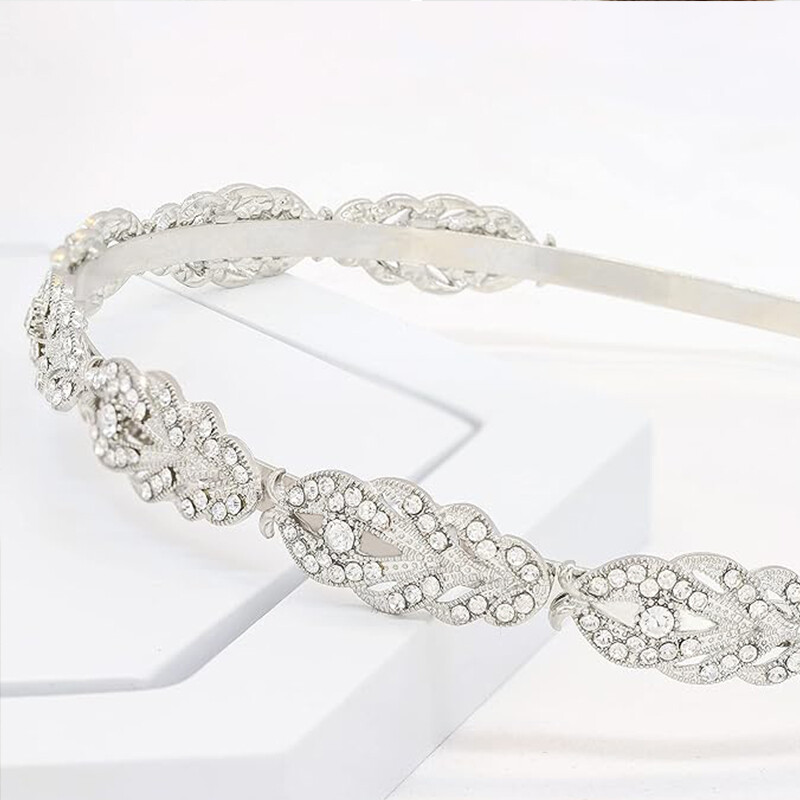 Virágmintás strasszos kristály esküvői fejpánt Menyasszonyi fejpánt Egyszerű tervezésű menyasszonyi fejpánt (ezüst)