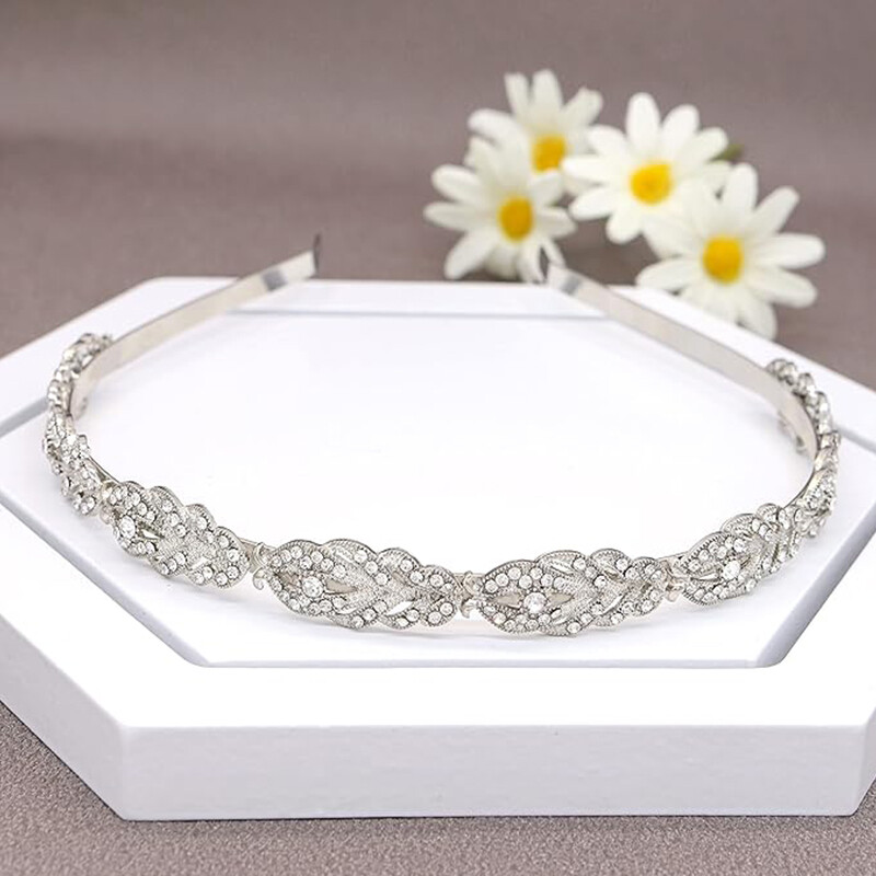 Virágmintás strasszos kristály esküvői fejpánt Menyasszonyi fejpánt Egyszerű tervezésű menyasszonyi fejpánt (ezüst)
