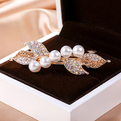 Κρυστάλλινα Floral Γυναικεία φουρκέτα Γυναικεία Κοσμήματα για Γυναικεία Κλιπ Μαλλιά από Κράμα Rhinestone Αλουμίνιο για πάρτι Barrettes Leaf AE024