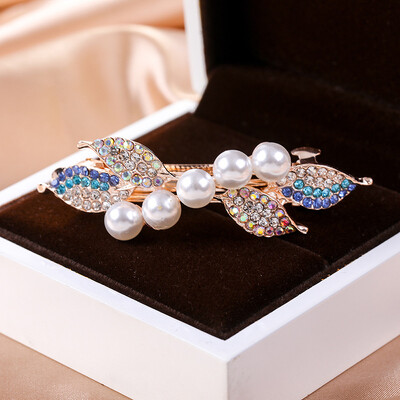 Κρυστάλλινα Floral Γυναικεία φουρκέτα Γυναικεία Κοσμήματα για Γυναικεία Κλιπ Μαλλιά από Κράμα Rhinestone Αλουμίνιο για πάρτι Barrettes Leaf AE024