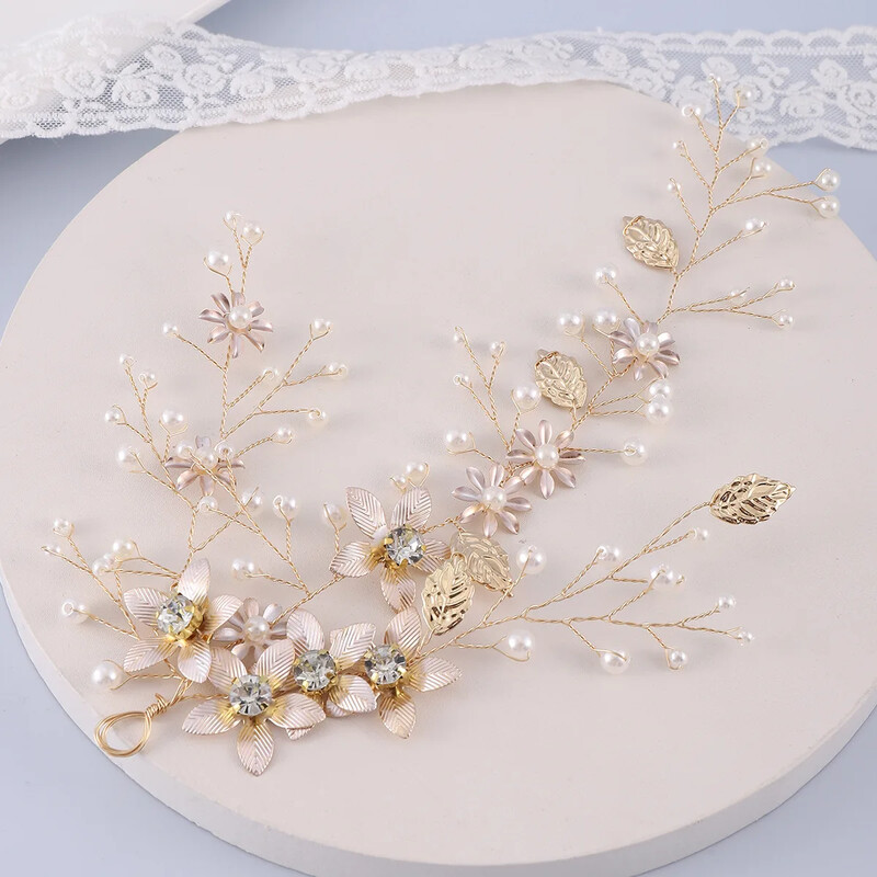 Haj kiegészítők menyasszonyi ötvözet levelek gyöngyvirág hajpánt fejdísz vintage esküvői ruha hajgumi ékszer