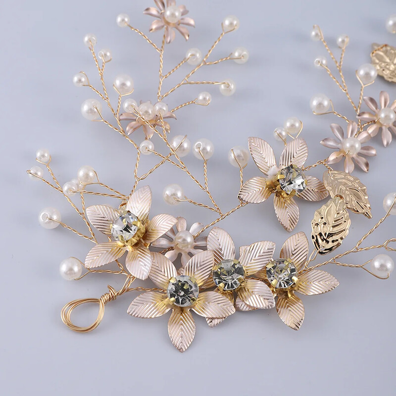 Haj kiegészítők menyasszonyi ötvözet levelek gyöngyvirág hajpánt fejdísz vintage esküvői ruha hajgumi ékszer