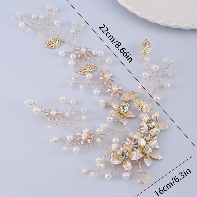Haj kiegészítők menyasszonyi ötvözet levelek gyöngyvirág hajpánt fejdísz vintage esküvői ruha hajgumi ékszer