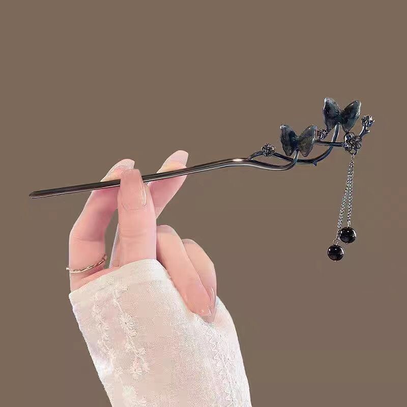 2024. gada jauns ķīniešu stila tauriņu ziedu pušķu matu nūja sievietēm vintage metāla Hanfu irbulīši matu nūjiņas matu aksesuāri