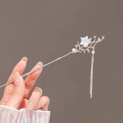 Vintage Moonstone Star Moon plaukų lazdelės moterims Kinietiško stiliaus kryžminio kuto plaukų segtukas Disk Plaukų lazdelės Plaukų aksesuarai