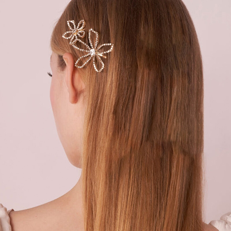 Stonefans Agrafe de păr cu flori mari și mici Bijuterii cu stras pentru femei Tiara de mireasă Boho Accesorii pentru ac de păr din cristal gol
