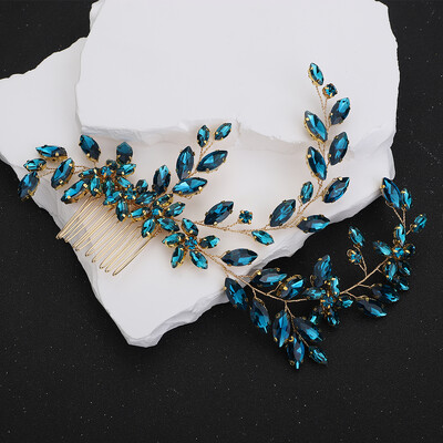 Ezüst strasszos menyasszonyi fejpánt hajfésű Divatos Handamde fekete esküvői hajkiegészítők Piros kék party fejdísz zöld tiaras