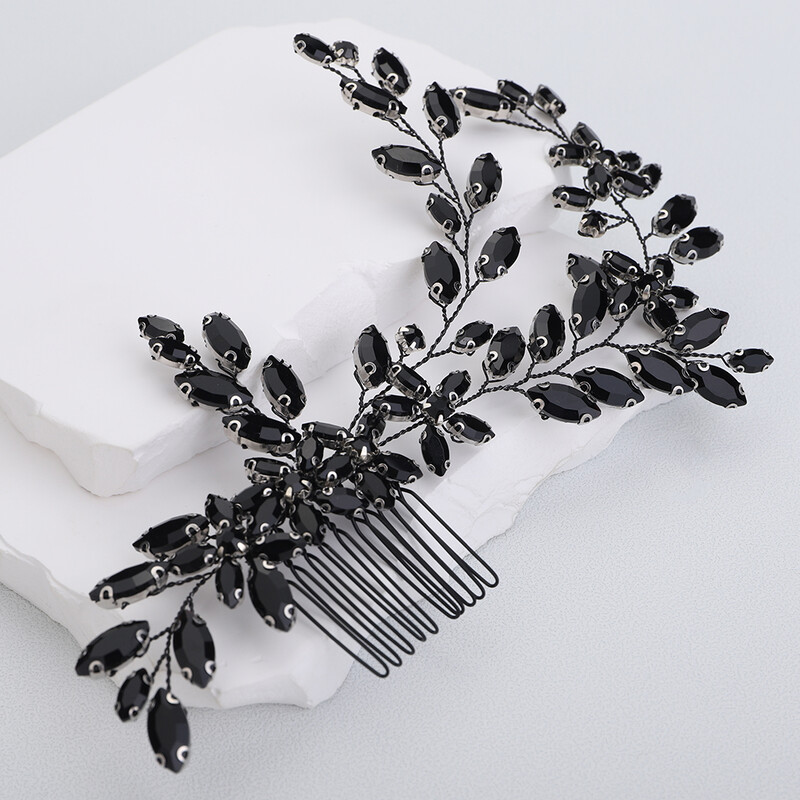 Ezüst strasszos menyasszonyi fejpánt hajfésű Divatos Handamde fekete esküvői hajkiegészítők Piros kék party fejdísz zöld tiaras