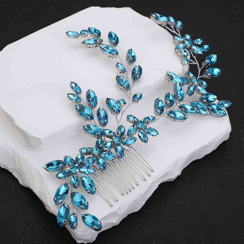 Ezüst strasszos menyasszonyi fejpánt hajfésű Divatos Handamde fekete esküvői hajkiegészítők Piros kék party fejdísz zöld tiaras