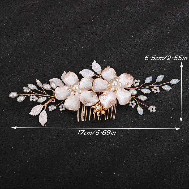 Vestuvių plaukų šukos Madinga gėlių krištolinio akmens galvos apdangalas moterims Rankų darbo perlų vestuvinės galvos priedai Papuošalai Auksinis galvos apdangalas