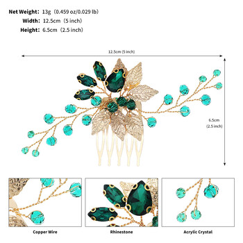 Μόδα Πράσινη χτένα και καρφίτσα σετ στρας Κρυστάλλινο κλιπ για τα μαλλιά Αξεσουάρ Νύφης Νυφικά κοσμήματα Δώρο παράνυμφος