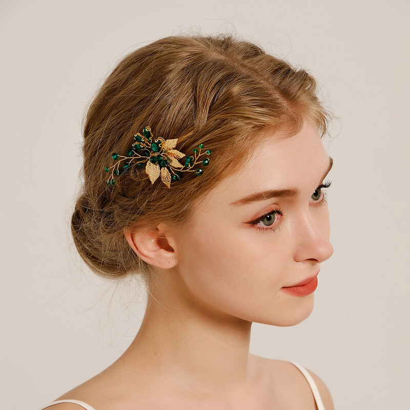 Modes zaļo matu ķemmes un tapu komplekts Rhinestone kristāla matu sprādzes galvassega Līgavas kāzu rotaslietas aksesuāri Līgavas māsa dāvana