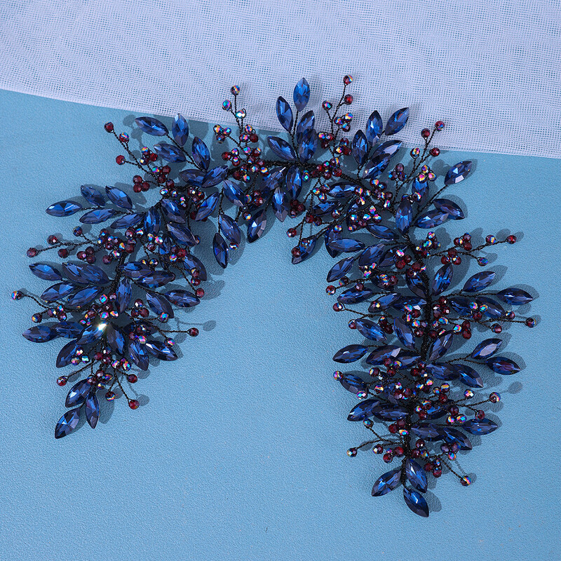 Baroka retro stila melni zilas galvas lentes sievietēm līgavai ar rokām darinātas kristāla kalnu strēles matu lentes kāzu matu aksesuāri Halovīni