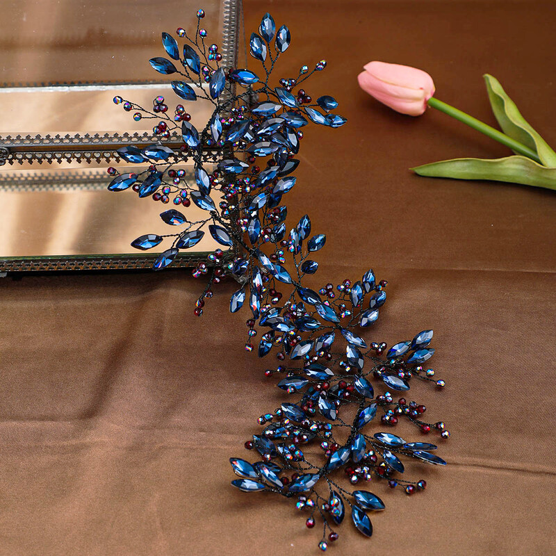 Baroka retro stila melni zilas galvas lentes sievietēm līgavai ar rokām darinātas kristāla kalnu strēles matu lentes kāzu matu aksesuāri Halovīni