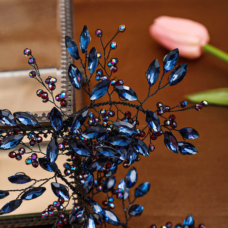 Baroka retro stila melni zilas galvas lentes sievietēm līgavai ar rokām darinātas kristāla kalnu strēles matu lentes kāzu matu aksesuāri Halovīni