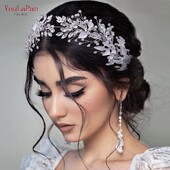 YouLaPan Crystal Bridal galvos apdangalas iš lydinio lapų galvos juosta nuotakoms Vestuvių plaukų aksesuarai Princesės Tiara Pageant galvos apdangalas HP272