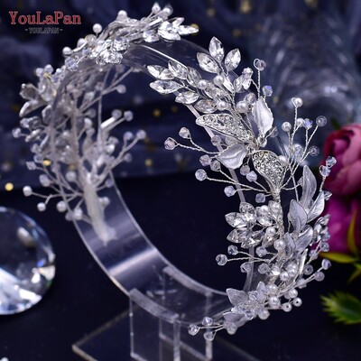 YouLaPan Crystal Bridal galvos apdangalas iš lydinio lapų galvos juosta nuotakoms Vestuvių plaukų aksesuarai Princesės Tiara Pageant galvos apdangalas HP272