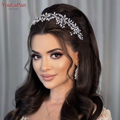 YouLaPan fashion Pearl Rhinestone Chain Double Hair Comb Silver Wedding Party Аксесоари за коса Булчински лозови шапки Hp128